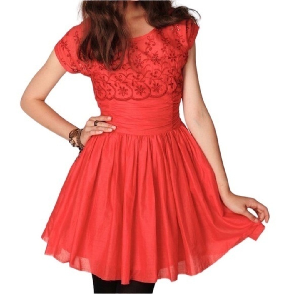 FREE PEOPLE EYELET GARDEN DAY CORAL EMBROIDERED SLEEVELESS MINI COCKTAIL DRESS 4